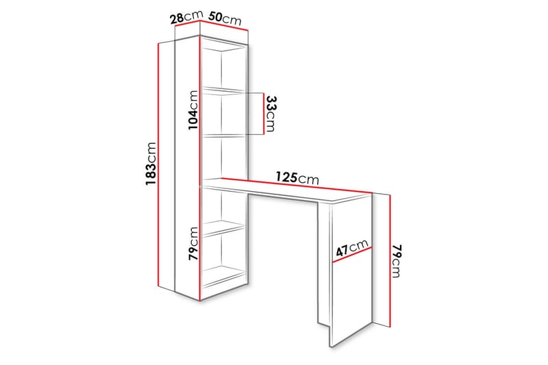 Gdeide Skrivebord 125 cm med Oppbevaringshylle - Eikfarge/Beige - Skrivebord