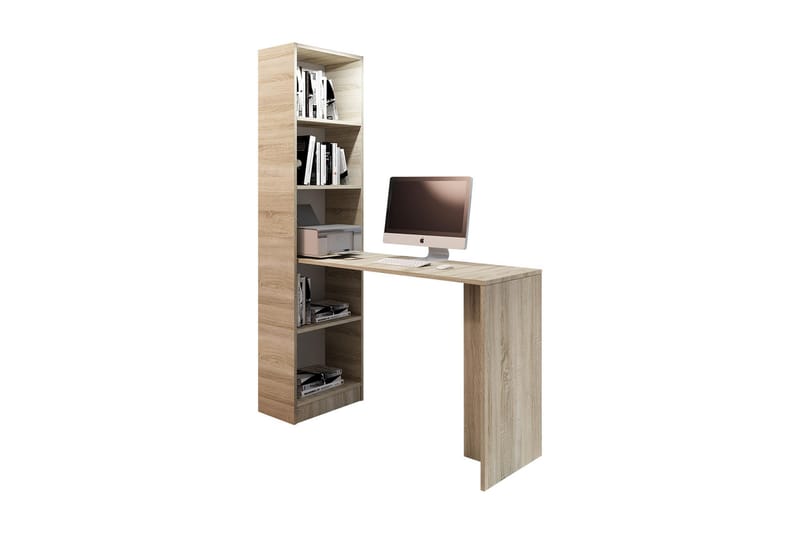 Gdeide Skrivebord 125 cm med Oppbevaringshylle - Eikfarge/Beige - Møbler - Bord - Kontorbord - Skrivebord