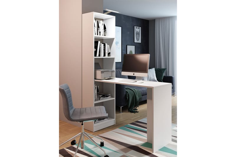 Gdeide Skrivebord 125 cm med Oppbevaringshylle - Hvit - Møbler - Bord - Kontorbord - Skrivebord