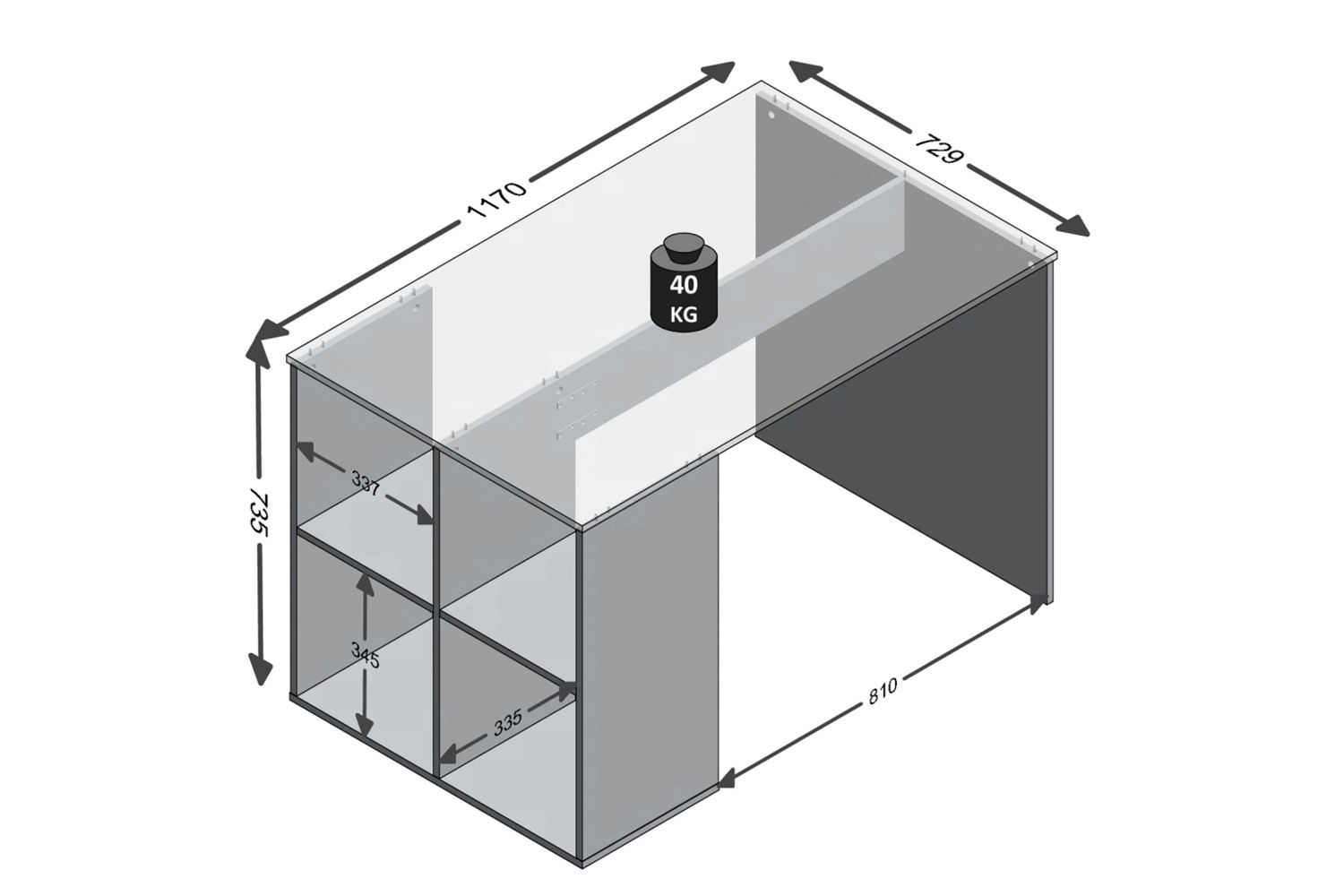 Gent Skrivebord 117 cm med Oppbevaringshyller - Betonggrå - Møbler - Bord - Kontorbord - Skrivebord