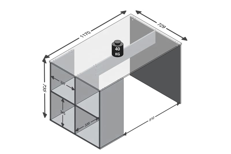 Gent Skrivebord 117 cm med Oppbevaringshyller - Betonggrå - Møbler - Bord - Kontorbord - Skrivebord