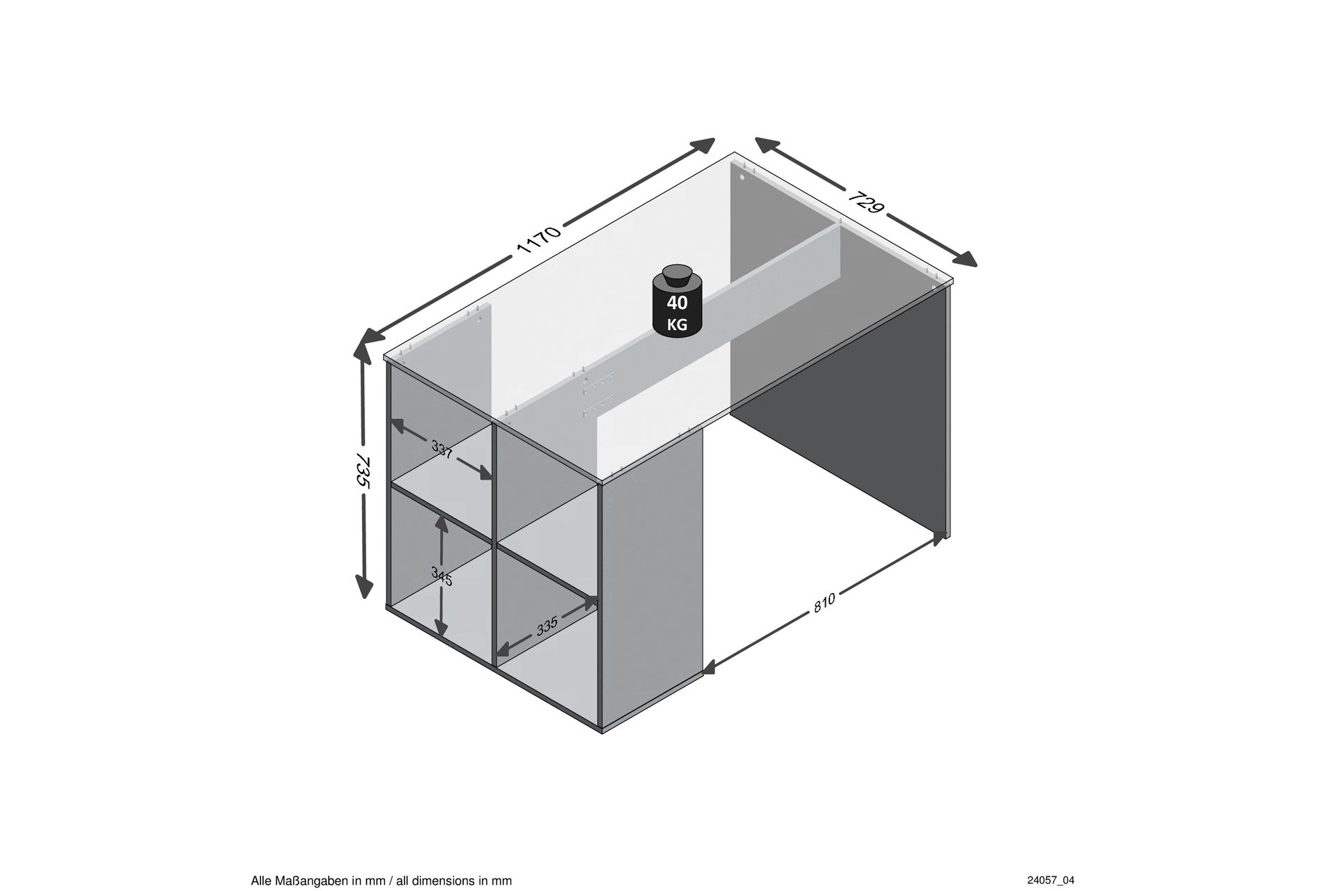 Gent Skrivebord 117 cm med Oppbevaringshyller - Grå/Natur - Møbler - Bord - Kontorbord - Skrivebord