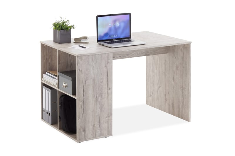 Gent Skrivebord 117 cm med Oppbevaringshyller - Grå/Natur - Møbler - Bord - Kontorbord - Skrivebord