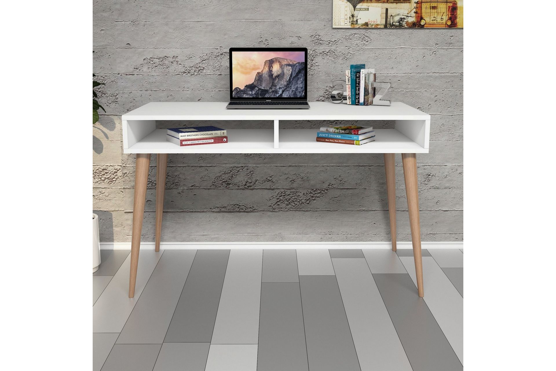 Gersby Skrivebord 120 cm med Oppbevaringshylle - Hvit/Natur - Møbler - Bord - Kontorbord - Skrivebord
