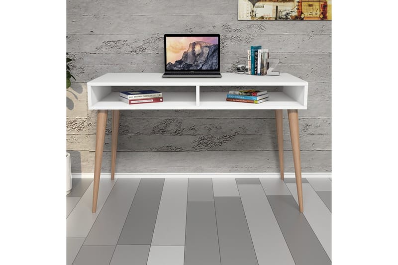 Gersby Skrivebord 120 cm med Oppbevaringshylle - Hvit/Natur - Møbler - Bord - Kontorbord - Skrivebord