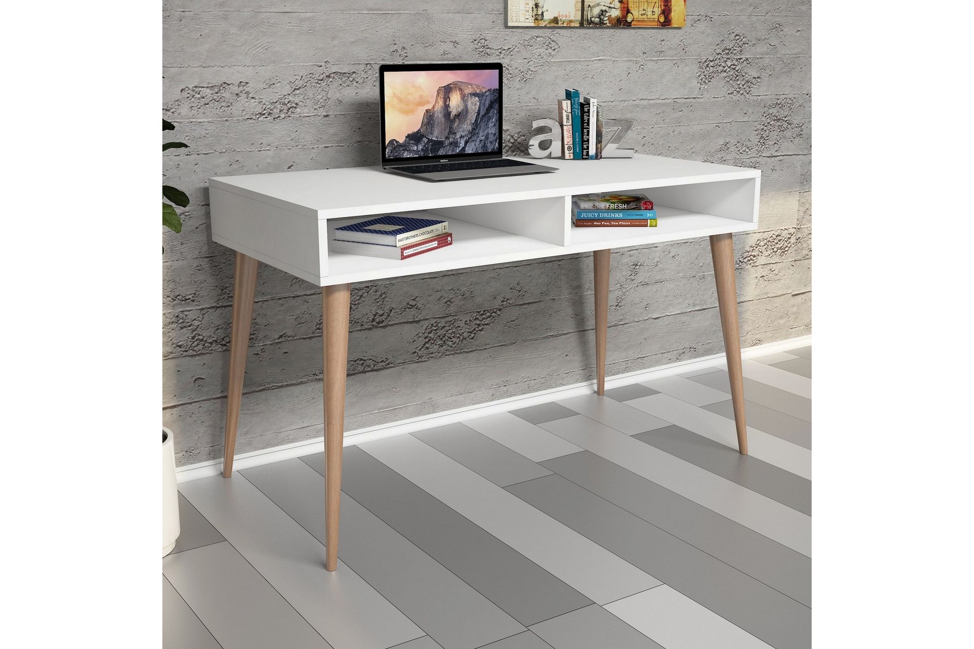 Gersby Skrivebord 120 cm med Oppbevaringshylle - Hvit/Natur - Møbler - Bord - Kontorbord - Skrivebord