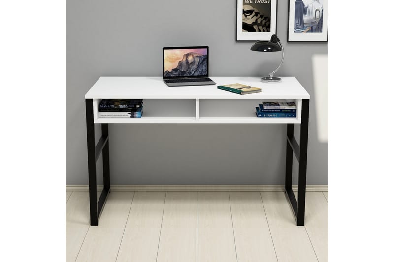 Gersby Skrivebord 120 cm med Oppbevaringshylle - Hvit/Svart - Møbler - Bord - Kontorbord - Skrivebord