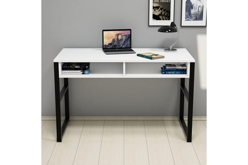 Gersby Skrivebord 120 cm med Oppbevaringshylle - Hvit/Svart - Skrivebord