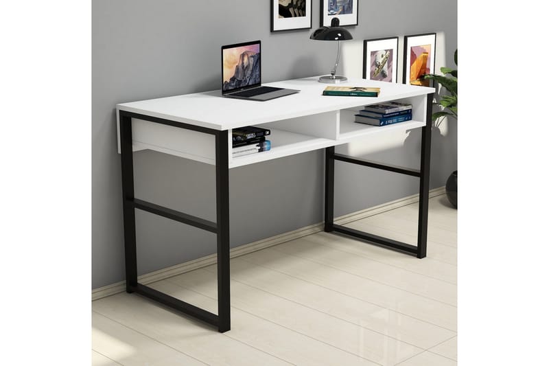 Gersby Skrivebord 120 cm med Oppbevaringshylle - Hvit/Svart - Møbler - Bord - Kontorbord - Skrivebord