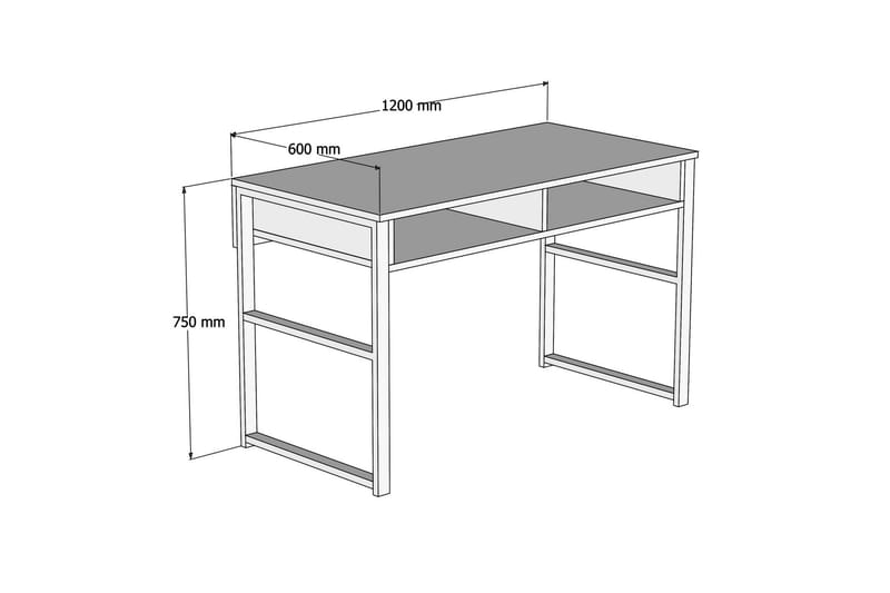 Gersby Skrivebord 120 cm med Oppbevaringshylle - Hvit/Svart - Skrivebord