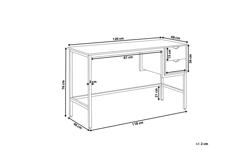 Grantha Skrivebord 120 cm med Oppbevaring 2 Skuffer - Lysebrun/Svart - Møbler - Bord - Kontorbord - Skrivebord