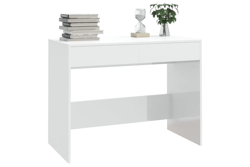 Skrivebord høyglans hvit 101x50x76,5 cm sponplate - Hvit - Skrivebord