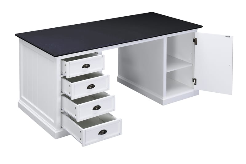 Hampton Skrivebord 170 cm med Oppbevaring 4 Skuffer + Skap - Hvit Mahogny/Svart - Skrivebord - Databord