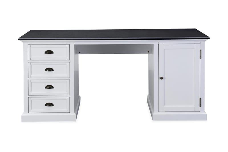 Hampton Skrivebord 170 cm med Oppbevaring 4 Skuffer + Skap - Hvit Mahogny/Svart - Hev og senkbart skrivebord - Skrivebord - Databord