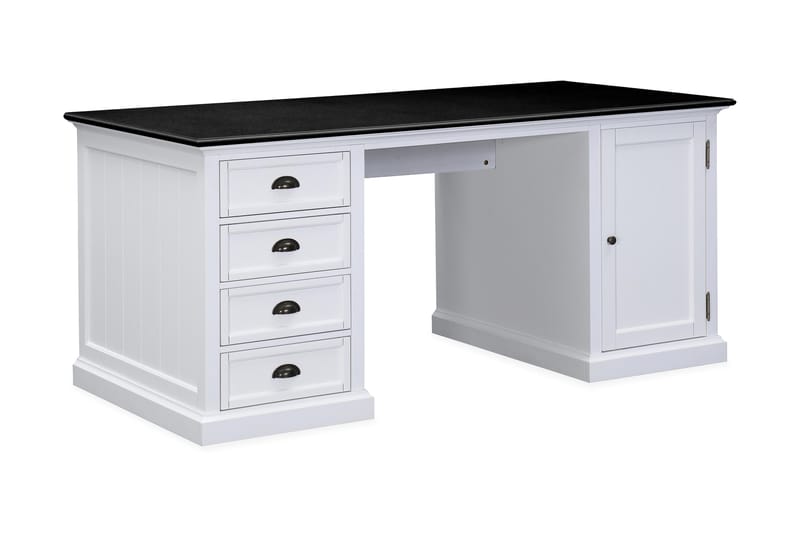 Hampton Skrivebord 170 cm med Oppbevaring 4 Skuffer + Skap - Hvit Mahogny/Svart - Møbler - Bord - Kontorbord - Skrivebord