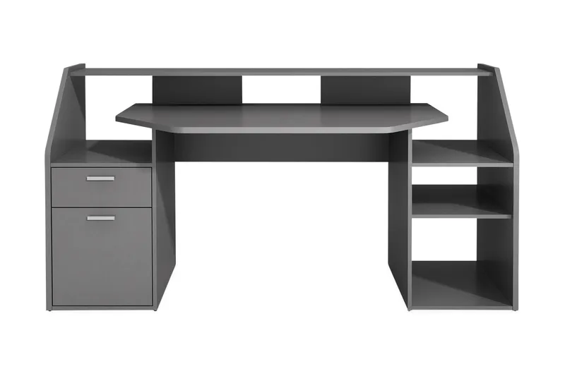 Harvilchuck Skrivebord med Oppbevaringshyller + Skuff + Skap, Grå