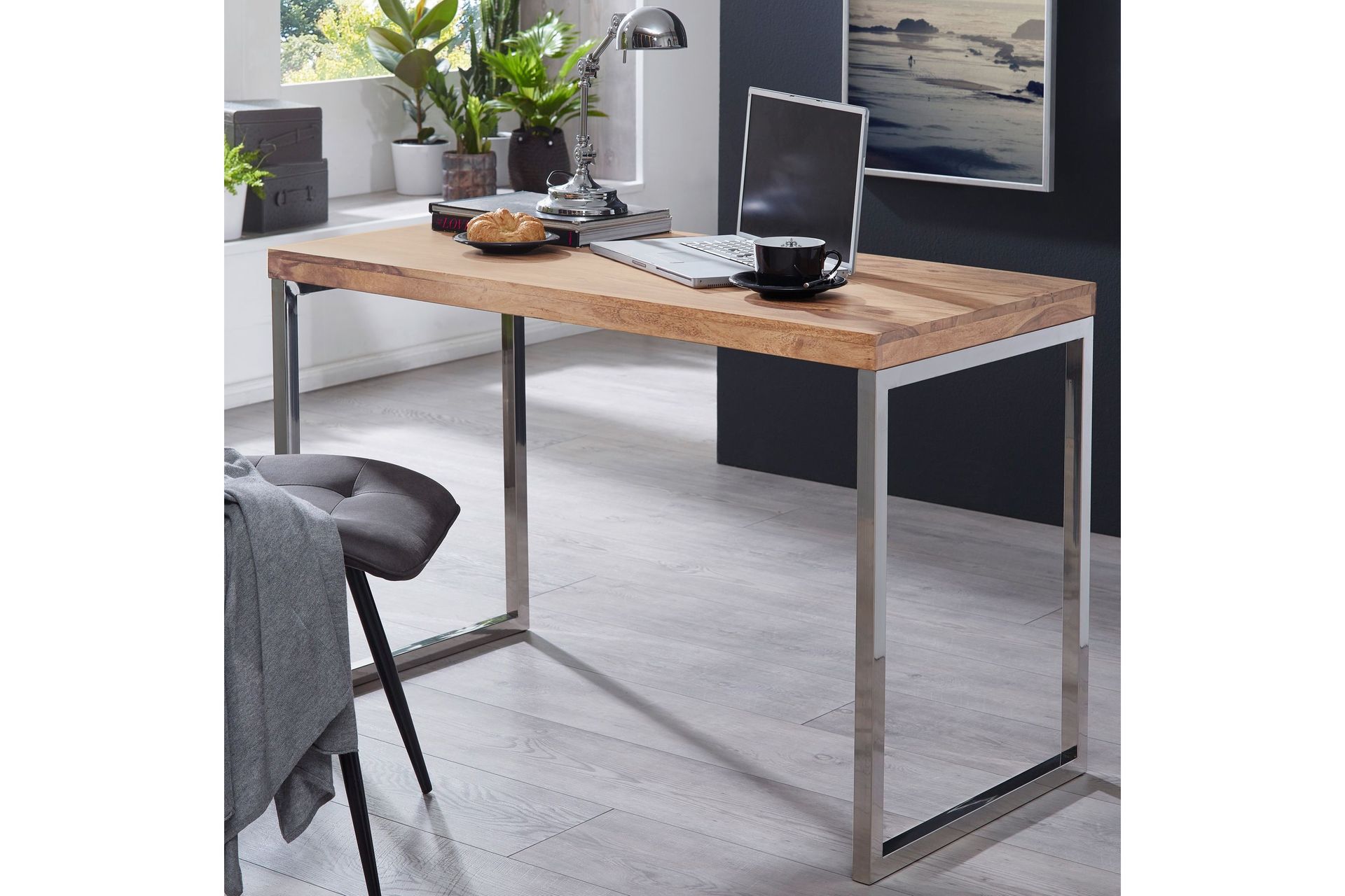 Hayoz Skrivebord 120 cm - Akasie/Krom - Møbler - Bord - Kontorbord - Skrivebord