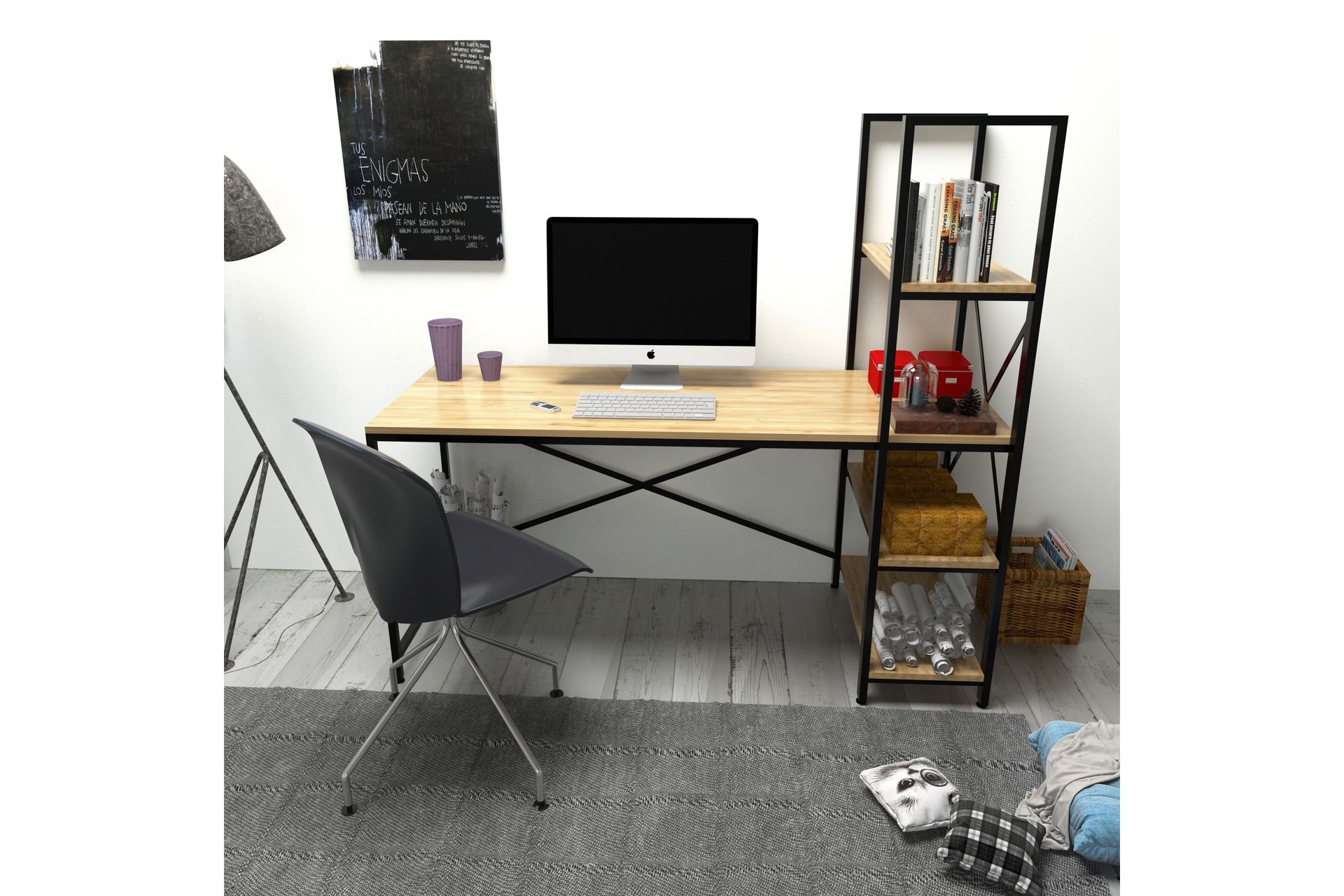 Hejde Skrivebord 160 cm med Oppbevaringshyller - Brun/Svart - Møbler - Bord - Kontorbord - Skrivebord