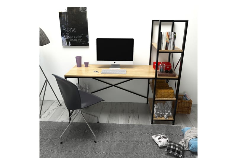 Hejde Skrivebord 160 cm med Oppbevaringshyller - Brun/Svart - Møbler - Bord - Kontorbord - Skrivebord