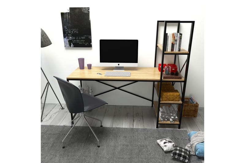 Hejde Skrivebord 160 cm med Oppbevaringshyller - Brun/Svart - Skrivebord