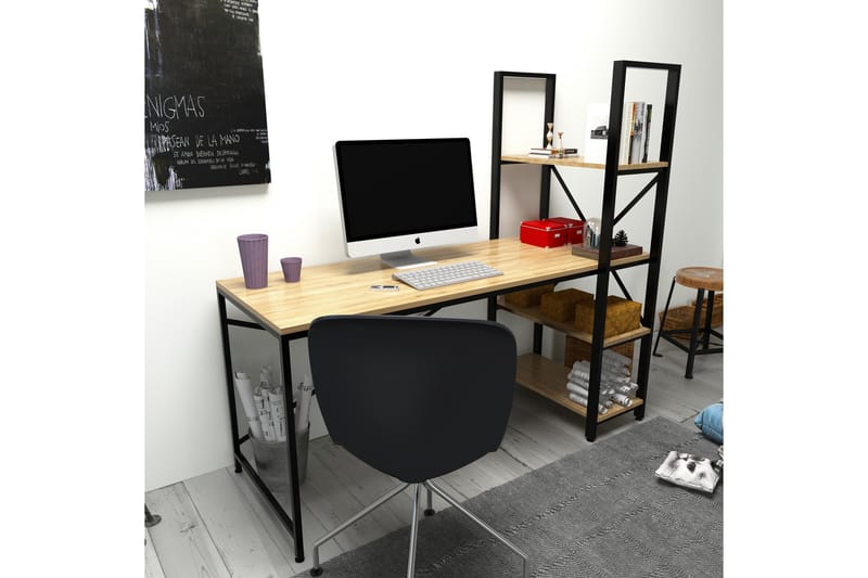 Hejde Skrivebord 160 cm med Oppbevaringshyller - Brun/Svart - Skrivebord