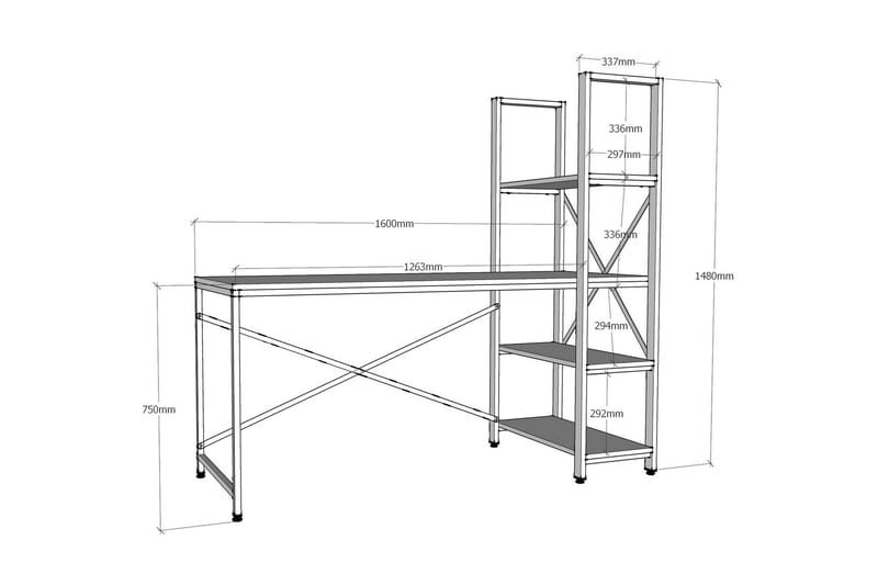 Hejde Skrivebord 160 cm med Oppbevaringshyller - Brun/Svart - Møbler - Bord - Kontorbord - Skrivebord