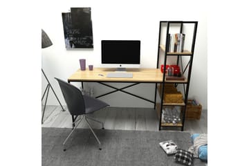 Hejde Skrivebord 160 cm med Oppbevaringshyller - Brun/Svart - Møbler - Bord - Kontorbord - Skrivebord