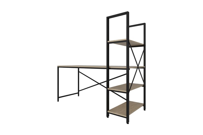 Hejde Skrivebord 160 cm med Oppbevaringshyller - Brun/Svart - Møbler - Bord - Kontorbord - Skrivebord