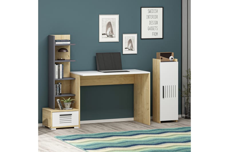 Hermanito Skrivebord 120x72x120 cm med oppbevaring - Blå - Skrivebord