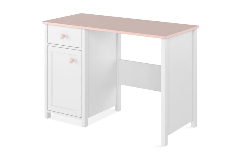 Hilts Skrivebord 110 cm med Oppbevaringsskuff + Skap - Hvit/Rosa - Skrivebord