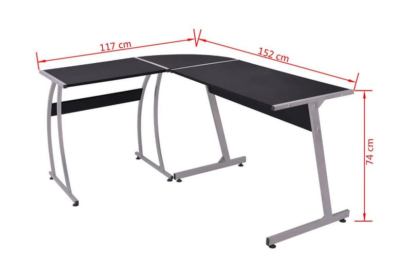 Hjørnepult L-formet svart - Svart - Skrivebord