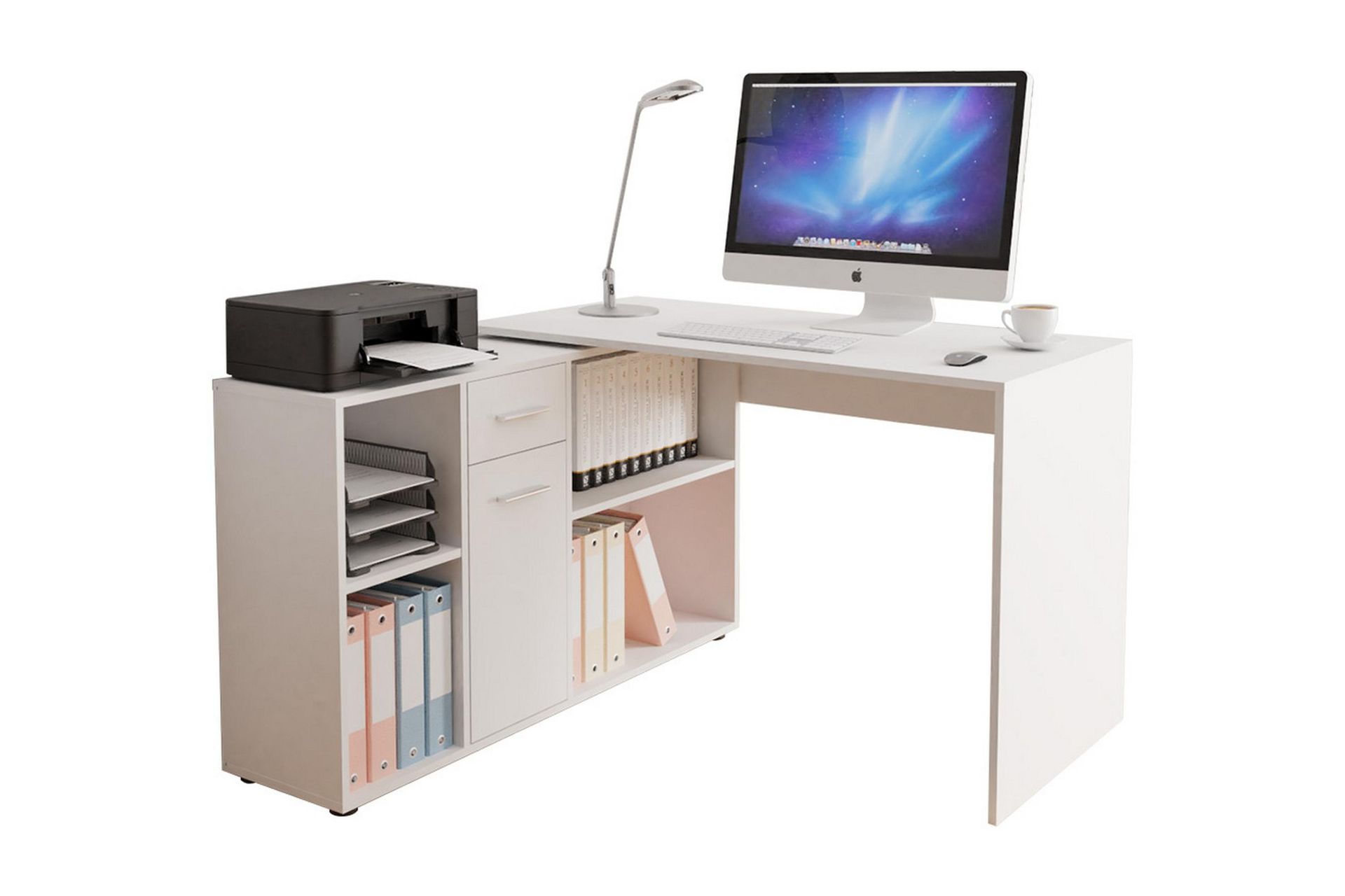 Armacao Hjørneskrivebord 120 cm med Oppbevaring - Hvit/Beige - Møbler - Bord - Kontorbord - Skrivebord - Hjørneskrivebord