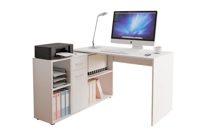 Armacao Hjørneskrivebord 120 cm med Oppbevaring - Hvit/Beige - Møbler - Bord - Kontorbord - Skrivebord - Hjørneskrivebord