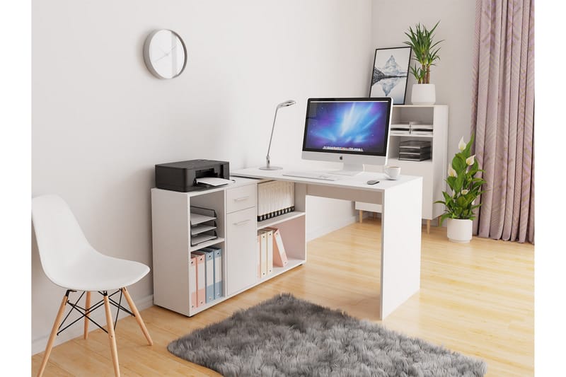 Armacao Hjørneskrivebord 120 cm med Oppbevaring - Hvit/Beige - Møbler - Bord - Kontorbord - Skrivebord - Hjørneskrivebord