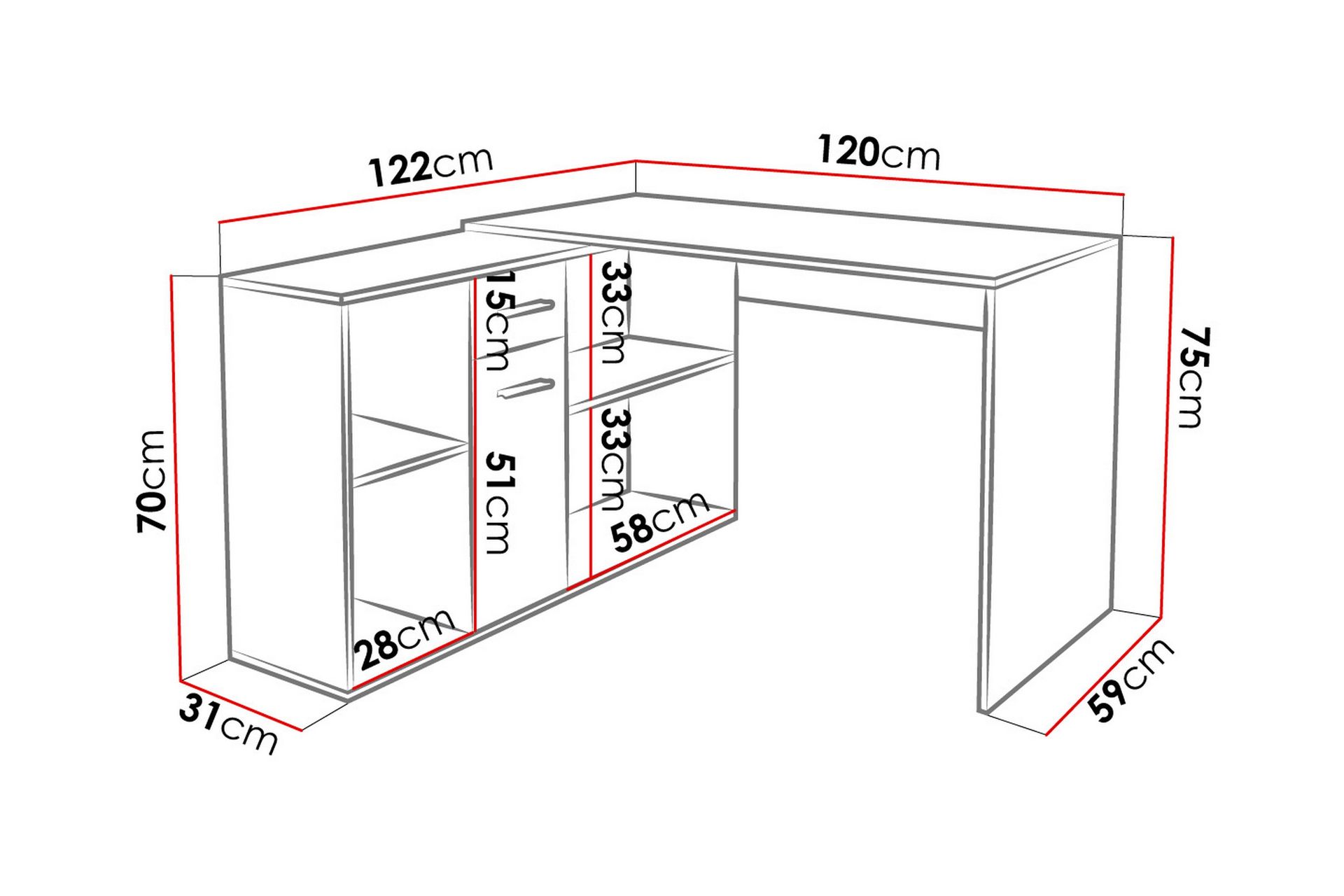 Armacao Hjørneskrivebord 120 cm med Oppbevaring - Hvit/Beige - Møbler - Bord - Kontorbord - Skrivebord - Hjørneskrivebord