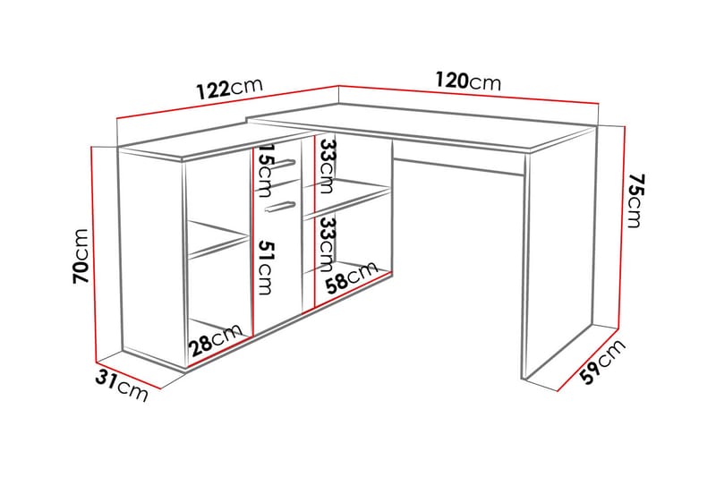 Armacao Hjørneskrivebord 120 cm med Oppbevaring - Hvit/Beige - Møbler - Bord - Kontorbord - Skrivebord - Hjørneskrivebord
