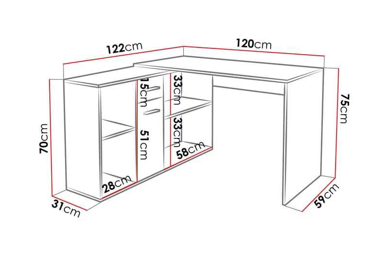 Armacao Hjørneskrivebord 120 cm med Oppbevaring - Hvit/Beige - Hjørneskrivebord