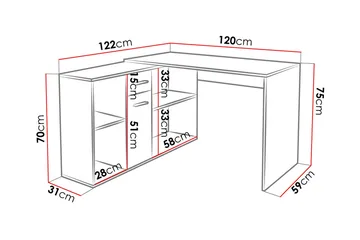 Armacao Hjørneskrivebord 120 cm med Oppbevaring - Hvit/Beige - Møbler - Bord - Kontorbord - Skrivebord - Hjørneskrivebord