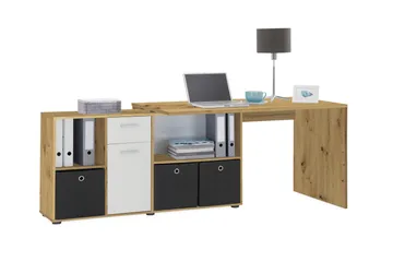 Brizleth Hjørneskrivebord 136 cm Buet med Oppbevaring - Brun/Hvit - Møbler - Bord - Kontorbord - Skrivebord - Hjørneskrivebord