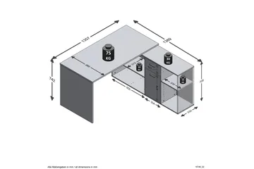 Brizleth Hjørneskrivebord 136 cm Buet med Oppbevaring - Brun/Hvit - Møbler - Bord - Kontorbord - Skrivebord - Hjørneskrivebord