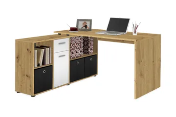 Brizleth Hjørneskrivebord 136 cm Buet med Oppbevaring - Brun/Hvit - Møbler - Bord - Kontorbord - Skrivebord - Hjørneskrivebord