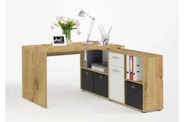 Brizleth Hjørneskrivebord 136 cm Buet med Oppbevaring - Brun/Hvit - Møbler - Bord - Kontorbord - Skrivebord - Hjørneskrivebord