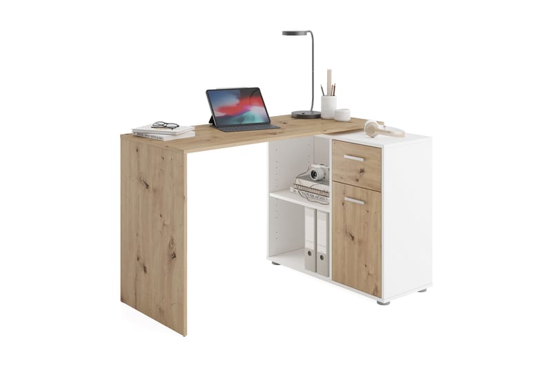 Colatosti Hjørneskrivebord 117 cm med Oppbevaring - Lysebrun/Hvit - Møbler - Bord - Kontorbord - Skrivebord - Hjørneskrivebord