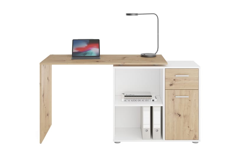 Colatosti Hjørneskrivebord 117 cm med Oppbevaring - Lysebrun/Hvit - Møbler - Bord - Kontorbord - Skrivebord - Hjørneskrivebord