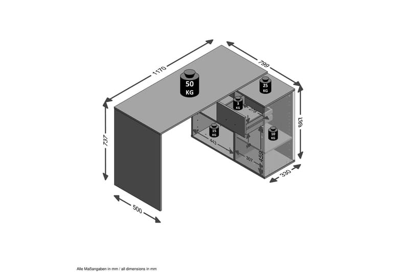 Colatosti Hjørneskrivebord 117 cm med Oppbevaring - Lysebrun/Hvit - Hjørneskrivebord