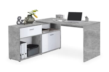 Diego Hjørneskrivebord 138 cm med Justerbar Hylla - HHvit/Betong - Møbler - Bord - Kontorbord - Skrivebord - Hjørneskrivebord