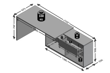 Diego Hjørneskrivebord 138 cm med Justerbar Hylla - HHvit/Betong - Møbler - Bord - Kontorbord - Skrivebord - Hjørneskrivebord