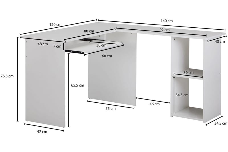 Gulshan skrivebord 140 cm - Hvit - Møbler - Bord - Kontorbord - Skrivebord - Hjørneskrivebord