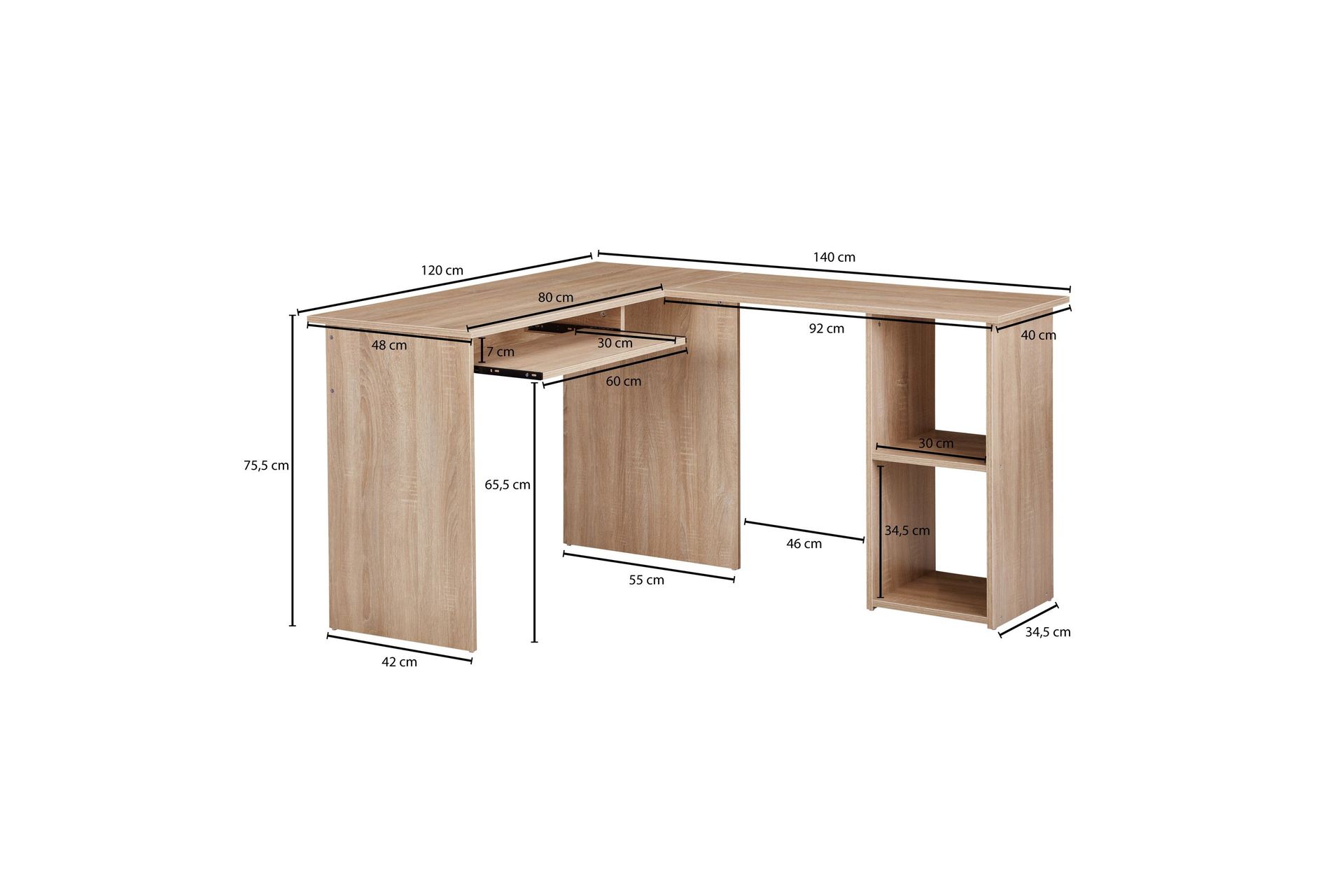 Gulshan skrivebord 140 cm - Natur - Møbler - Bord - Kontorbord - Skrivebord - Hjørneskrivebord