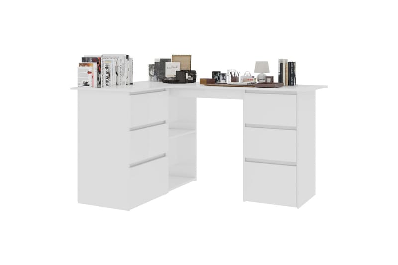 Hjørneskrivebord høyglans hvit 145x100x76 cm sponplate - Hvit - Skrivebord